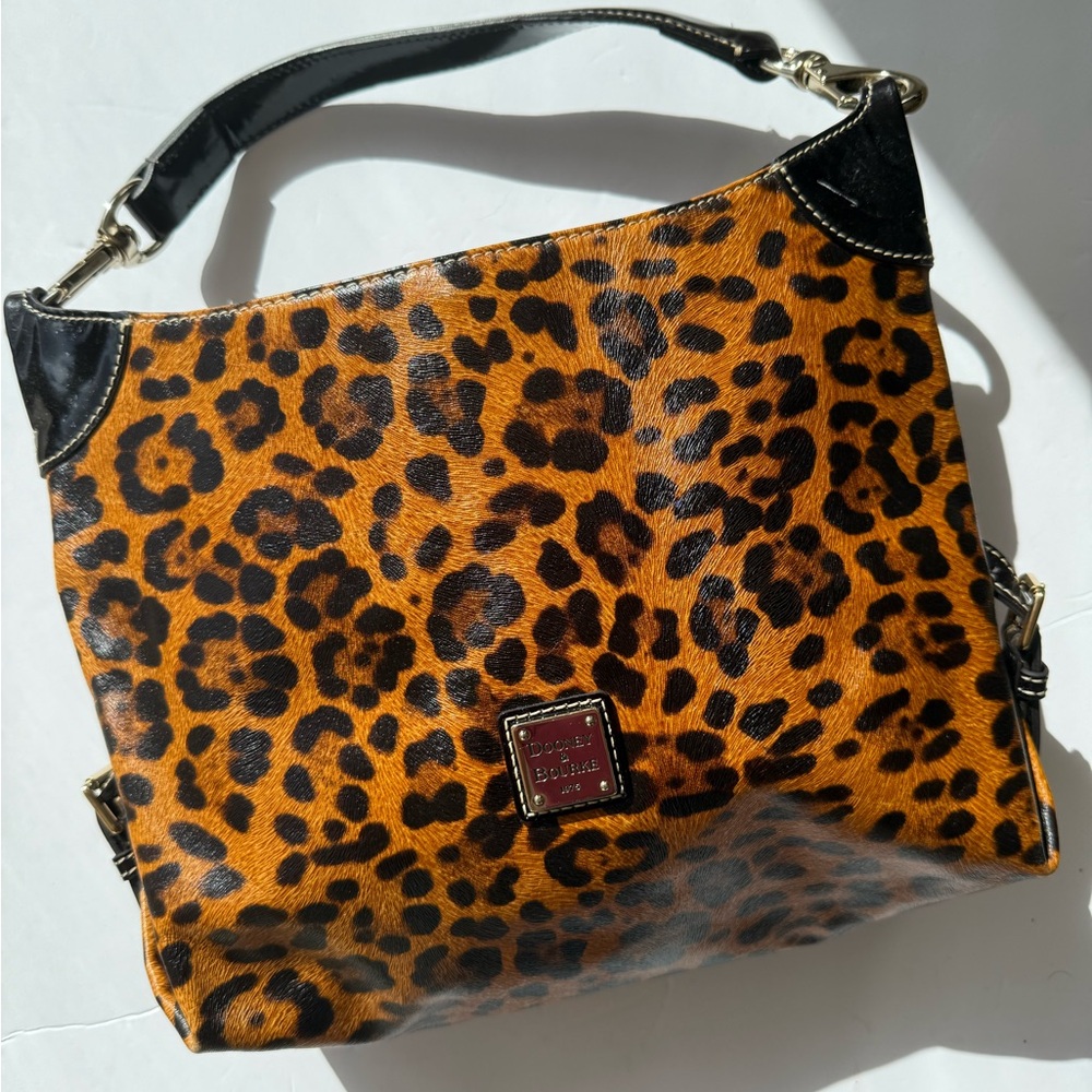 Dooney & Bourke Leopard Print Shoulder Bag in Brown and Black